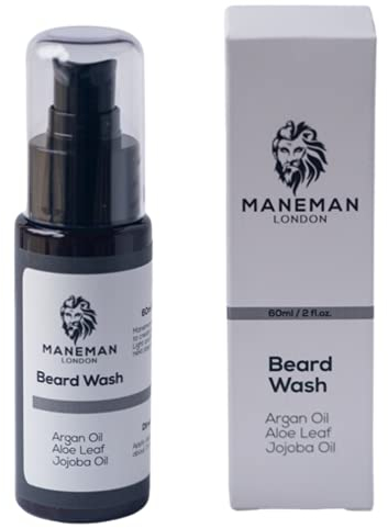 Maneman London Beard Wash | Moisturises, Cleans and Conditions Beard |Natural and organic | Argan, Jojoba & Aloe Vera oil Vitamin e | Mens Gift (60mL)