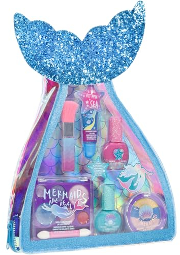 Townley Girl Juego De Maquillaje De Vibraciones De Sirena Con 8 Piezas, Que Incluyen Brillo De Labios, Esmalte De Uñas, Brillo Corporal Y Más En Una Bolsa De Sirena, Mayores De 3 Años Para Fiestas
