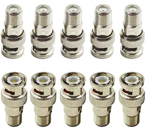 Greluma 10 Stk F zu BNC-Anschluss, BNC-Stecker zu F Buchse Koaxialadapter 75 Ohm, RG6, RG59 Anschluss für Scanner, Kamera
