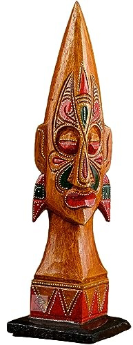 Wooden African Totem Tiki Masks with Vibrant Colors Tropical Island Art Wall Mask Hanging Decor Art - African Mask Aboriginal Style Hand Painted Wooden Mask Wall African Decor