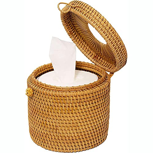 Scatola di fazzoletti tonda in rattan, porta carta igienica in vimini Porta fazzoletti con coperchio Dispenser di fazzoletti con coperchio per mobile bagno, serbatoio WC, decorazioni per la casa