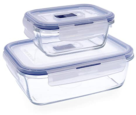 Luminarc Pure Box Active Set mit 2 luftdichten Behältern aus Glas, 38 cl, 122 cl, transparent