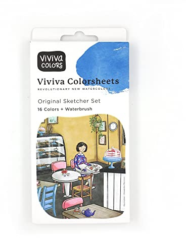 Viviva VV276001 Aquarellfarben Set 16 lebendige Farben im Coloursheet für Outdoor und unterwegs, handgefertigt - 16 Aquarellfarben im Skizzenset