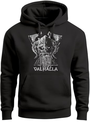 Neverless® Hoodie Herren Bedruckt Valhalla Wikinger Odin Wotan Axt Print Kapuzen-Pullover Männer Fashion Streetstyle
