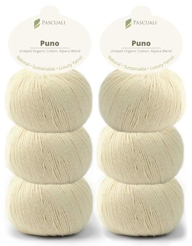 6 x 50g Pascuali Puno naturbelassen. Strickwolle aus 70% Baumwolle (Bio), 30% Alpakawolle, Alpaca Wolle zum Stricken und Häkeln, Farbe:Birkenbaum 20