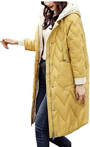 Daunenjacke weiblich lang, knie, dünne lose Jacke, gelb, 42