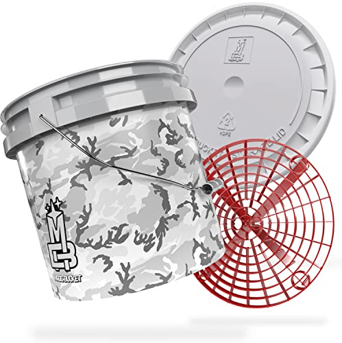MAGIC BUCKET | Hand Wash for Car | Wash Bucket with Matching Lid 3.5 US Gallons Approx. 13 Litre | With Grit Guard Bucket | Camo Wash Kit Grey/Red