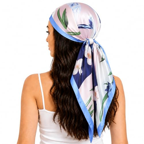 FAIRYGATE Damen Quadratischer Schal Satin Kopftuch Bandanas Haarschal Schal für Damen 90x90cm 76