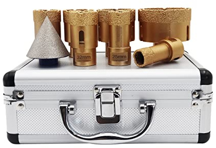 SHDIATOOL Diamond Drill Core Bits 20/25/32/35/40/50/68MM and 50MM Chamfer Bits with Aluminum Box M14 for Tile Porcelain Granite Marble-Set of 8