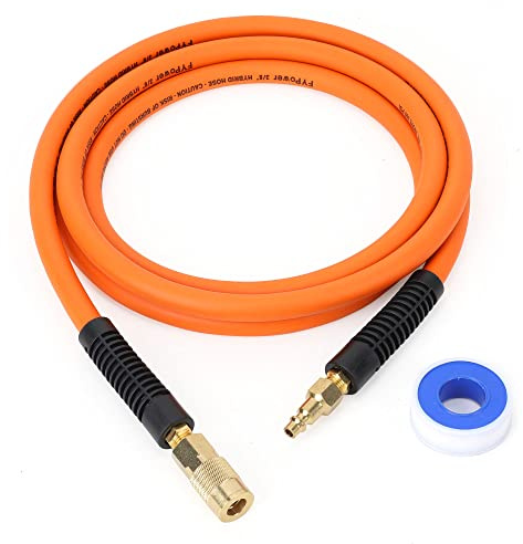 FYPower Hybrid Air Compressor Hose 3/8 in x 10 ft Lead in Hose, Heavy Duty, Lightweight, Flexible and Kink Resistant Whip Hose with 1/4 Industrial Brass Fittings, Orange