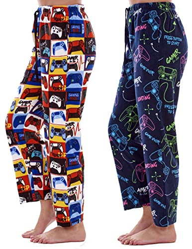Mens Pack of 2 Gamer Lounge Pants | Gaming Levels Neon Controller Designs | Soft Fleece Sleep/Lounge Wear | Gamer Gift Idea - Mens Sizes S - 2XL (S)