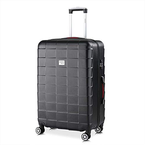 MONZANA® Koffer Handgepäck Trolley mit TSA Schloss Zwillingsrollen Teleskopgriff Standfüße Größe XL Schwarz Reisekoffer Rollkoffer