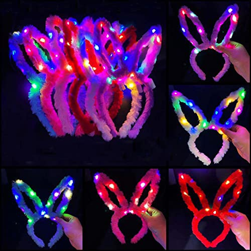 Liuer 5PCS Serre-tête Oreilles de Lapin LED,Serre-Tête Lumineux,Bandeaux Lumineux à LED avec Oreilles Déguisement pour Fête Pâques Serre-Tête Elastique pour Anniversaire Soirée Cosplay