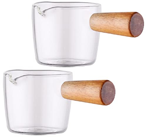 UPKOCH Juego de 2 jarras de salsa con mango de madera, para salsas, salsas, leche, salsas, jarras de leche, jarra de cristal para salsas, para zumo de queso, aderezo de ensalada, accesorios de cocina