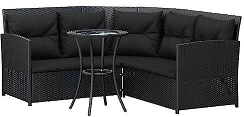 vidaXL Sofagarnitur 2-TLG. L-Form mit Kissen Lounge Sofa Sitzgarnitur Gartenset Sitzgruppe Gartenmöbel Gartensofa Tisch Garten Schwarz Poly Rattan
