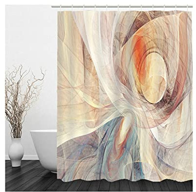 Hoisy Haken Duschvorhang, Shower Curtains Anti Mould Kreisgeometrie Braun Größe 180X180CM Schnell Trocknend Polyestergewebe Badezimmerzubehör