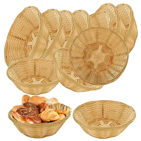 YAYODS 12Pcs Bamboo Bread Basket, 7.8 Inch Wicker Bread Basket for Table, Round Woven Food Basket for Fruit Vegetables Snacks, Small Wicker Storage Gift hamper Baskets