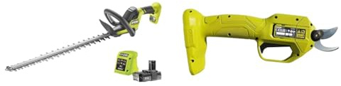 RYOBI - Taille-Haies Linea 18V - Design en Ligne - Lames 55 cm - écartement 24 mm + Sécateur 18V - capacité de Coupe 25 mm / 1 batterie 2Ah et son chargeur