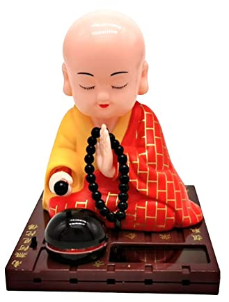 Ziurmut Petit Moine, Moine Figurine Solaire, Énergie Solaire Bouddha Secouant Voiture Secouant La Tête Jouet Chinois Petit Bouddha Moine Statue Voiture Tableau Bord Ornement Home Decora
