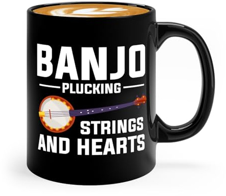 Banjo Coffee Mug 11oz Black -Banjo plucking strings - Music Lovers Musician Banjo Country Music Playing Instrument