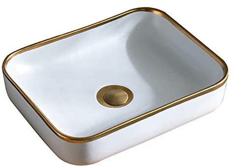 Waschtisch 20,4 × 15,7 rechteckiges Badezimmer-Waschbecken mit goldenem Rand, Porzellan-Keramik-Aufsatzwaschbecken, Waschtisch-Waschbecken, Kunstwaschbecken, ideal for zu Hause Waschbecken (Color :