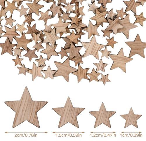 Cozlly Mini Estrellas de Madera - 100 Discos en 4 Tamaños Mezclados para Manualidades y Decoración