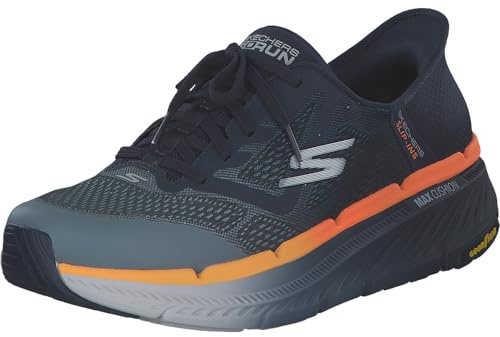 Skechers Herr Max Cushioning Premier 2.0 Ascendant Ii Hands Free Slip-ins sneakers, Marinblå och orange textil syntetisk, 41 EU