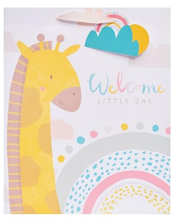 UK Greetings Große Geschenktüte für Neugeborene, niedliches Giraffen-Design | Partytüten für Geschenke, 26,7 x 33 x 13,7 cm