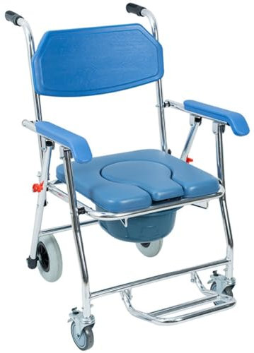 Dusch Toilettenstuhl Fahrbar Nachtstuhl,Toilettenstuhl Klappbarer WC Stuhl,Commode Toilet Chair for Bedroom,Duschstuhl mit Rollen,WC-Stuhl für Senioren Behinderte und Schwangere A