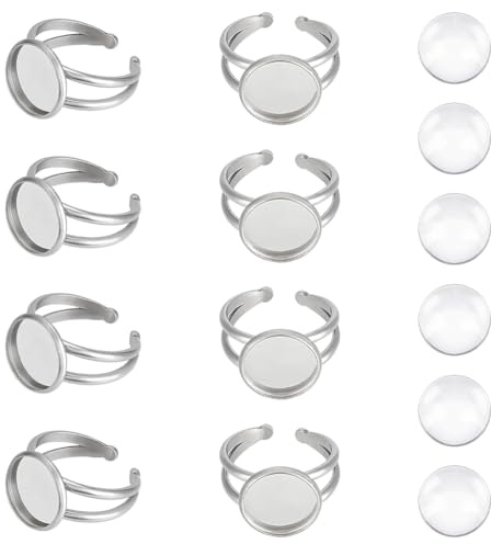 UNICRAFTALE 8 Sets Fingerring Rohlinge Ringlünetten Rohlinge Edelstahl Verstellbare Leere Cabochon Ringeinstellungen Ringe Basis Kit Cabochon Basis Ringbasis Zubehör Für Die Ringherstellung