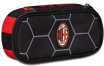 Seven Federmäppchen Schule Round Plus – A.C. Mailand Fußball – Path of Victory, Schwarz Rot – Federmäppchen für die Schule mit einem Reißverschluss mit Innenorganizer, elastische Schlaufen – Zubehör