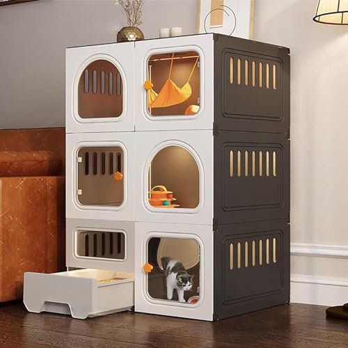 Katzenkäfig Indoor, Katzenkäfig, Haustiergehege, mit ausziehbarer Katzentoilette, geschlossener Katzenkäfig, mit Katzentür, extra großer Freiraum, für 1-2 Katzen, Frettchen, Chinchilla, Kani