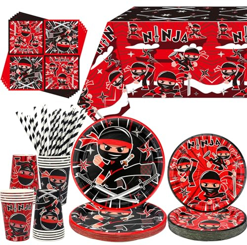 Ninja Geburtstag Party- und Krieger Party-Supplies: Teller, Tischdecke, Servietten, Geschirr für 20 Gäste