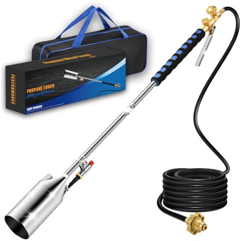 ARTFLAMM Kit de brûleur de mauvaises herbes portable au propane avec sac de rangement, chalumeau BTU à haut rendement avec tuyau de 3 m, flamme auto-allumée pour feux de camp, toiture, fonte de neige