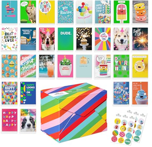 American Greetings 33-Count Birthday Card Pack Deluxe Bundle, Assorted Colorful Designs