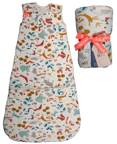 Folk & Thread Organic 2.5 Tog Baby Sleeping Bag | Comfortable & Snuggly Baby Sleep Bag | Ideal for 16-20°C Rooms | 3-18m Folktails