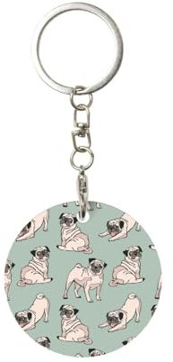 EgoMed Runder Metall-Schlüsselanhänger, Metall-Schlüsselanhänger, Autoschlüsselanhänger, Ringhalter, 1 Stück, Mops Hunde sitzen