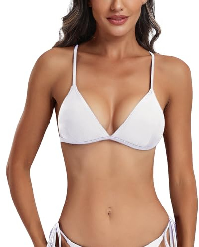 FITTOO Bikini a triangolo da donna, con reggiseno push up sportivo, con allacciatura al collo, sexy, con imbottitura, bianco, M