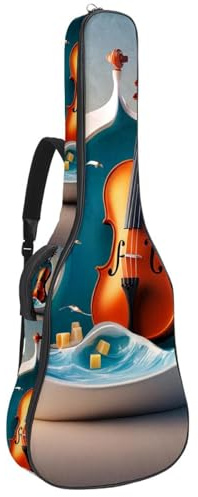 Gitarrentasche, wasserdichte Tasche für 40/41/42 Zoll Akustikgitarre mit Zubehörfach, Gigbag mit Schutzschicht, Mehrere Taschen, Violinenkäse Muster, Mehrfarbig Nr. 06, 42.9x16.9x4.7 in,