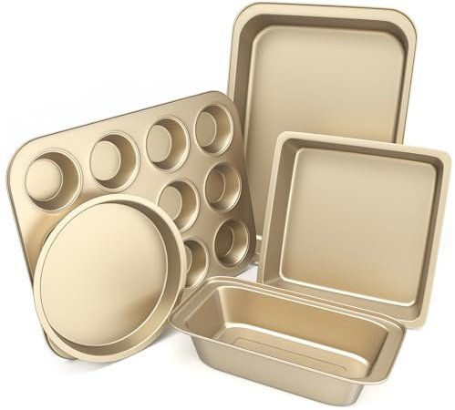 CasaCulina Backformen-Set, 5-teiliges Antihaft-Backformen-Set mit runder / quadratischer Kuchenform, Muffin-Brotbratform, Backbleche für Ofen, Küchenkochgeschirr-Sets Backbleche Backbleche