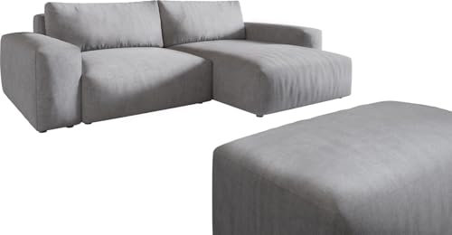 DeLife Canapé d'angle Lanzo XL Microfibre Gris 270x180 cm Recamière Variable avec Tabouret