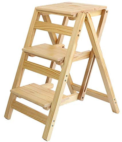 GXXINGIN Klappbarer Tritthocker, Holzleiter, zusammenklappbar, tragbares Design, tragbarer Küchenhocker, Tragkraft 150 kg, 3 Stufen, La (D)