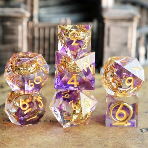D&D-tärningsset, 7 delar, kvicksandharts, särskilda DND-speltärningar med vassa kanter, polyedriska tärningar för Dungeons and Dragons, Pathfinder, RPG, DND, MTG, med presentask