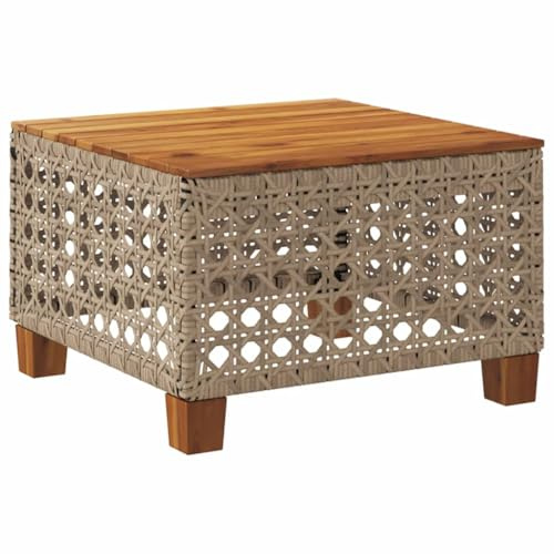 vidaXL Tavolo da Giardino Beige 55x55x36 cm Polyrattan e Legno Acacia, Tavolo da Esterno, tavolino da Giardino, Tavolo da Giardino in Rattan PE