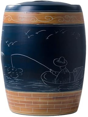Ceramic Rice Storage Container For Rice, Flour, Pet Food,Rice Storage Containe With Lid Rice Bucket Grain Storage Food Ceramic Rice Cylinder Rice Storage Box Grain Dispenser(B,25kg)