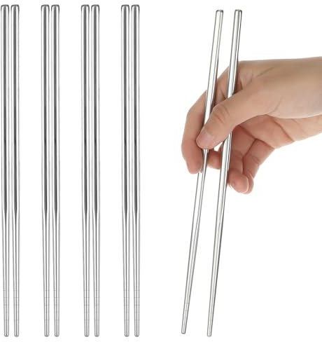 YUXIANLB 5 Paar Metall Essstäbchen Wiederverwendbare Silberne Spülmaschinenfest 304 Edelstahl Essstäbchen Leicht Rutschfest Japanische Koreanische Chinesische Essstäbchen Für Kochen Zuhause Küche