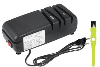 MZMZM Afilador de Cuchillos eléctrico, afiladores de Corte automático, Biselado de 15 Grados, Cuchillos con Ranuras crudas y Finas, Tijeras, Amoladora cortadora de Cocina(Red Set 2)