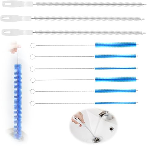 Abflussreiniger Bürste, Reinigungsbürste Set für Abwasserkanäle, 9 Stücke Bürste für Abwasserkanäle, inkl. 3 PCS 45cm Abflussreiniger und 6 Rohrreinigungsbürste, Schlauchbürste, für Küche Badezimmer