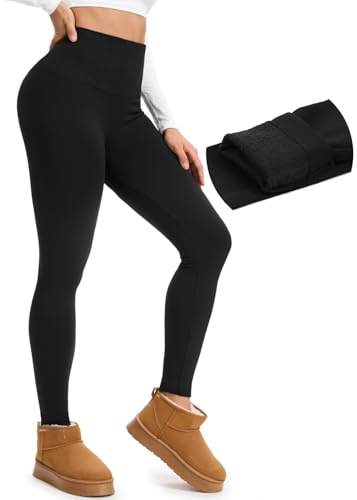 yeuG Fleece Lined Leggings Women- Thermal Winter Warm Seamless Pants Black | High Waisted Tummy Control Soft Leggings, Workout,Outdoor for Cold Weather,4-Way Stretchy,Base Laye,at Home,Commuting