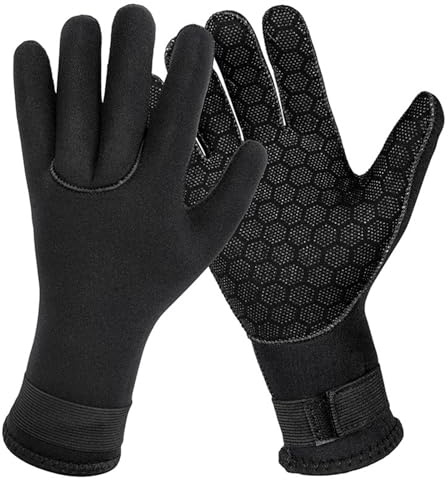 Risipu 3 mm Neopren-Handschuhe für Damen und Herren – Thermo-Anti-Rutsch-Neoprenanzug-Handschuhe mit Verstellbarer Handschlaufe, ideal zum Tauchen, Schnorcheln, Kajakfahren, Surfen und Schwimmen (L)